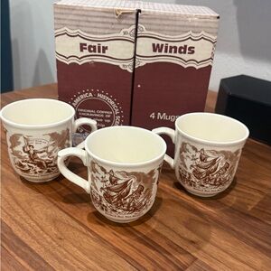 Three Vintage Fair Winds Brown by ALFRED MEAKIN  mugs “Bowed but not beaten”.